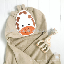 Serviette bébé à capuche visage animalier girafe cadeau personnalisé grande taille